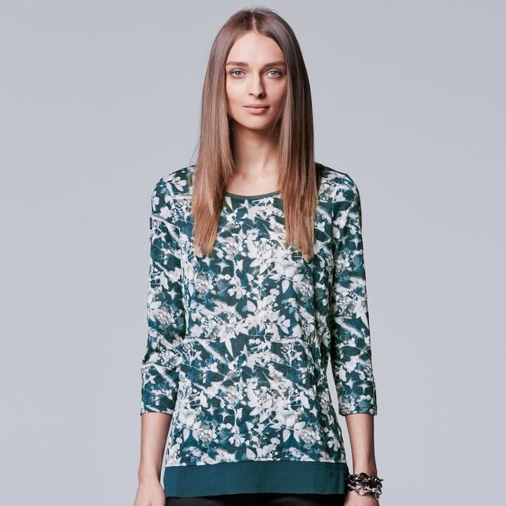 Women's Simply Vera Vera Wang Chiffon Trim Print Top, Size: Xs, Med Blue