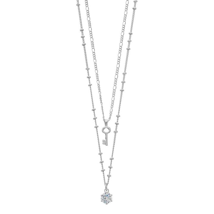Lc Lauren Conrad Cubic Zirconia & Skeleton Key Pendant Necklace Set, Women's, Silver