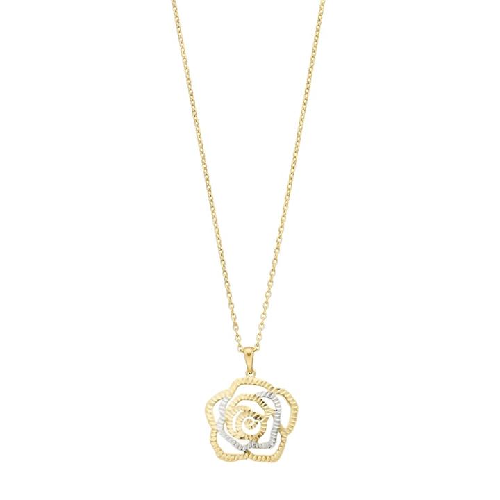 Two Tone 14k Gold Rose Pendant Necklace, Women's, Size: 18, Yellow