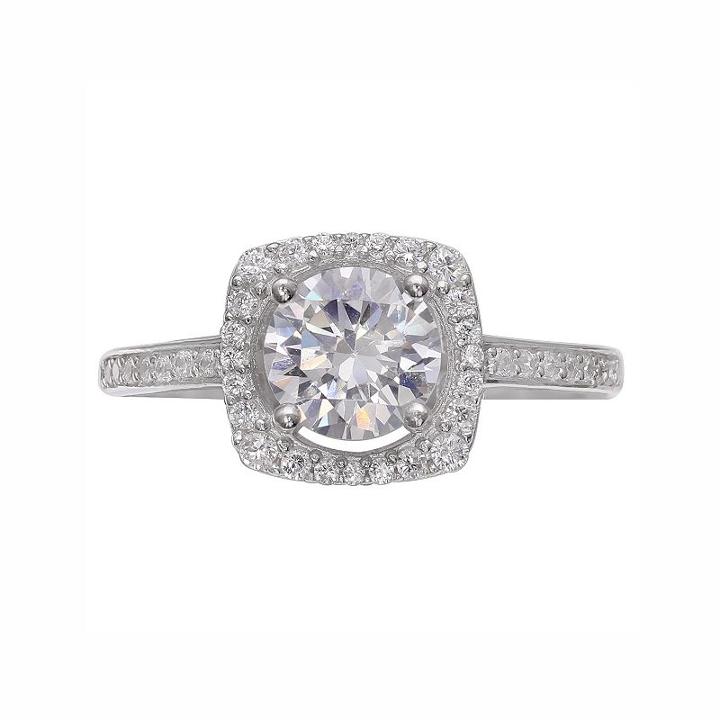 Primrose Sterling Silver Cubic Zirconia Square Halo Engagement Ring, Women's, Size: 7, White