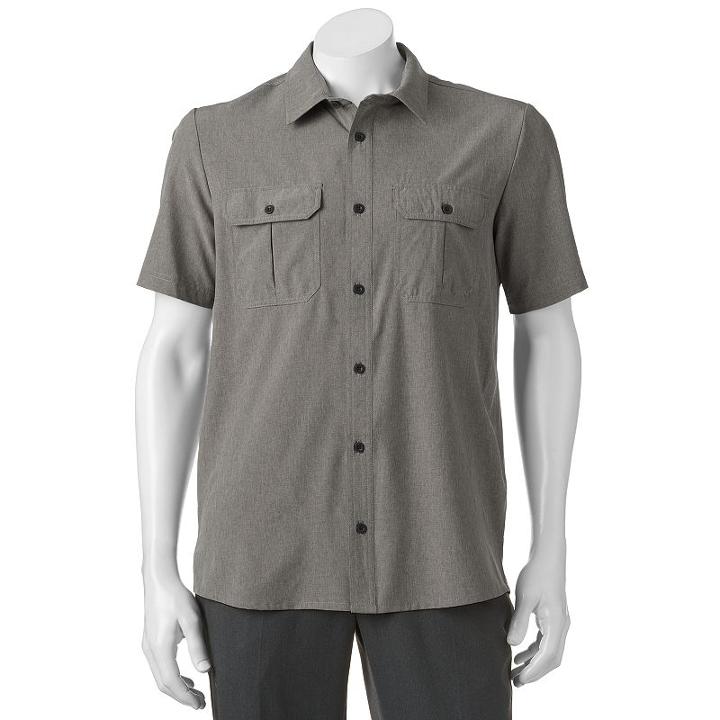 Men's Zeroxposur Tour Travel Series Classic-fit Performance Button-down Shirt, Size: Large, Med Grey