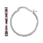 Traditions Red, White And Blue Swarovski Crystal Sterling Silver Hoop Earrings, Women's, Multicolor