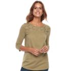 Petite Sonoma Goods For Life&trade; Eyelet Scoopneck Tee, Women's, Size: L Petite, Green