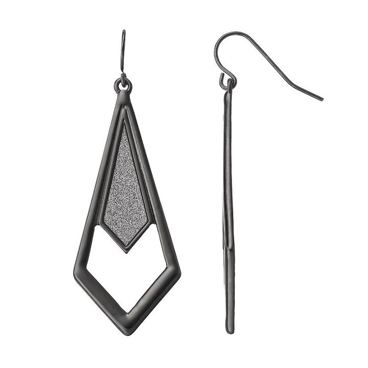 Apt. 9&reg; Glittery Openwork Inverted Kite Earrings, Women's, Black