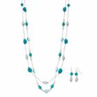 Long Aqua Beaded Double Strand Necklace & Drop Earring Set, Women's, Blue