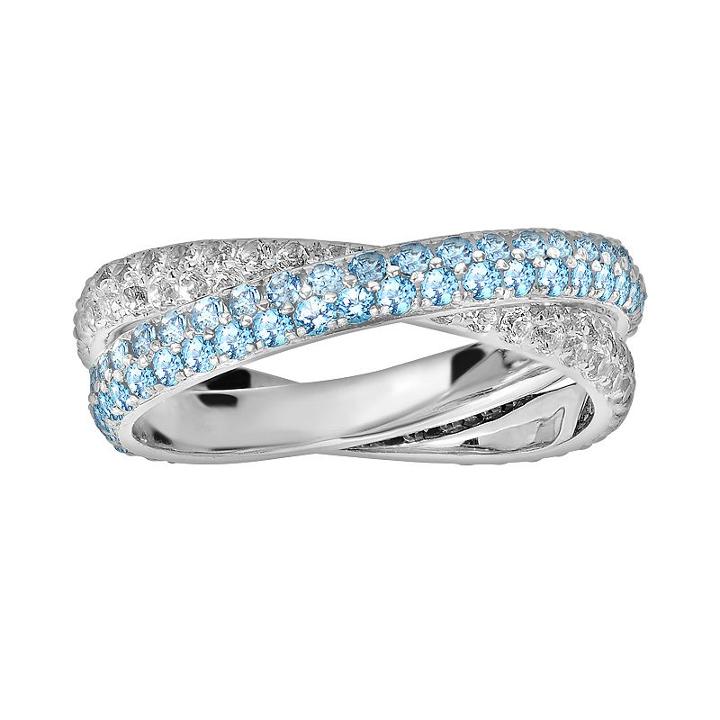 Oro Leoni Sterling Silver Blue And White Topaz Crisscross Ring - Made With Genuine Swarovski Gemstones, Women's, Size: 7.50