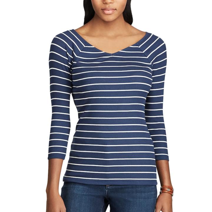 Women's Chaps Striped Ribbed Top, Size: Xl, Blue