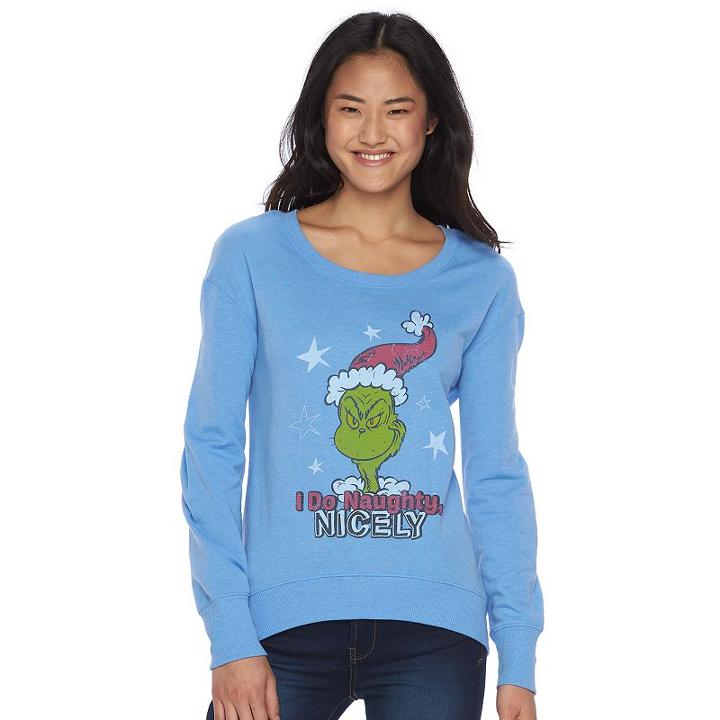 Juniors' Dr. Seuss How The Grinch Stole Christmas Graphic Fleece Sweatshirt, Girl's, Size: Xl, Blue