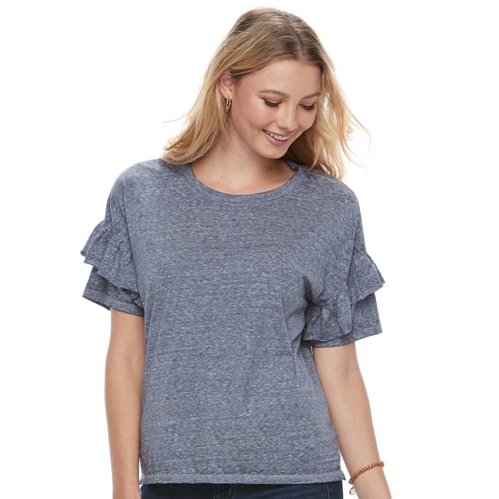 Juniors' So&reg; Double Ruffle Top, Teens, Size: Medium, Dark Blue