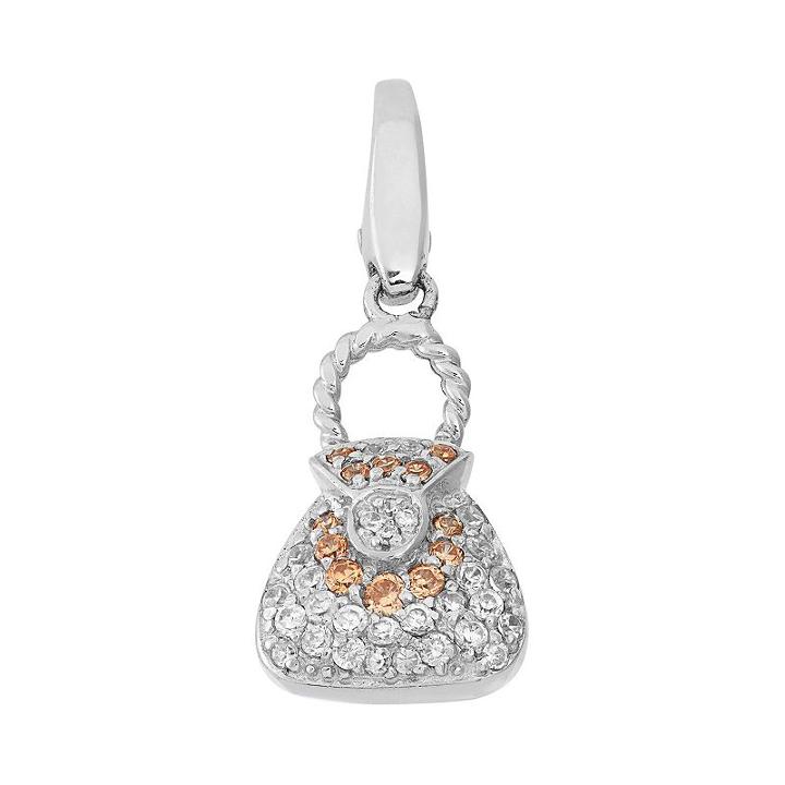 Giorgio Martello Cubic Zirconia Sterling Silver Purse Charm, Women's, Brown