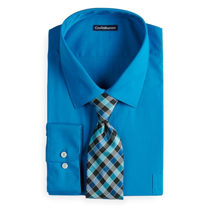 Big & Tall Croft & Barrow&reg; Classic-fit Striped Dress Shirt And Patterned Tie Boxed Set, Men's, Size: 19 36/7t, Blue