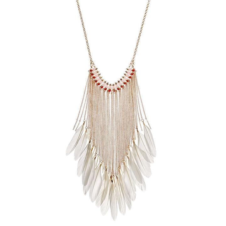 Orange Beaded Feather Fringe Necklace, Women's, Multicolor