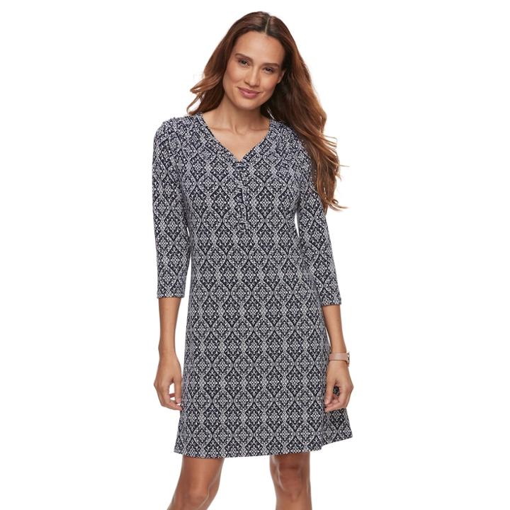 Petite Croft & Barrow&reg; Printed Pullover Dress, Women's, Size: Xs Petite, Dark Blue