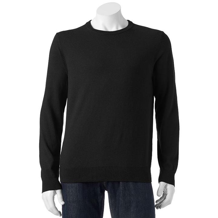 Men's Sonoma Goods For Life&trade; Classic-fit Solid Fine Gauge Crewneck Sweater, Size: Medium, Black