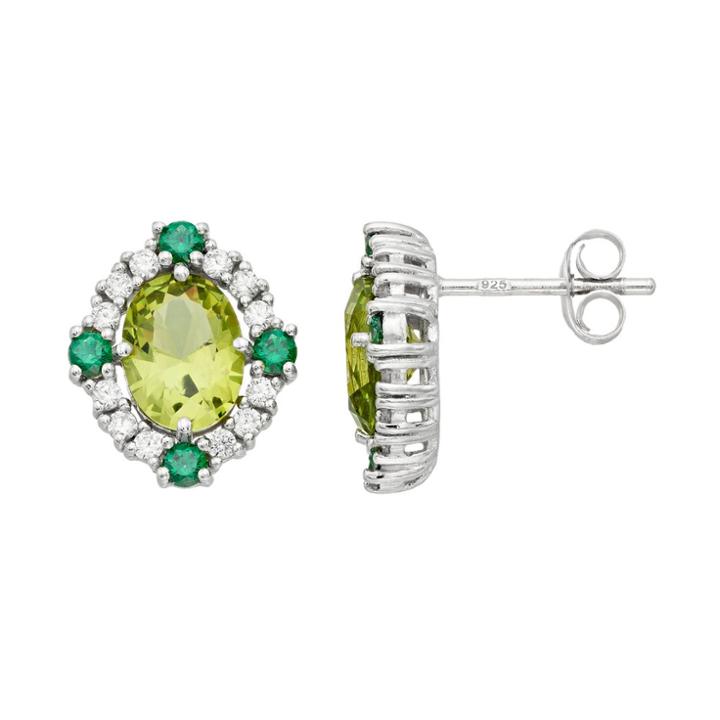 Sterling Silver Simulated Peridot & Cubic Zirconia Oval Stud Earrings, Women's, Green
