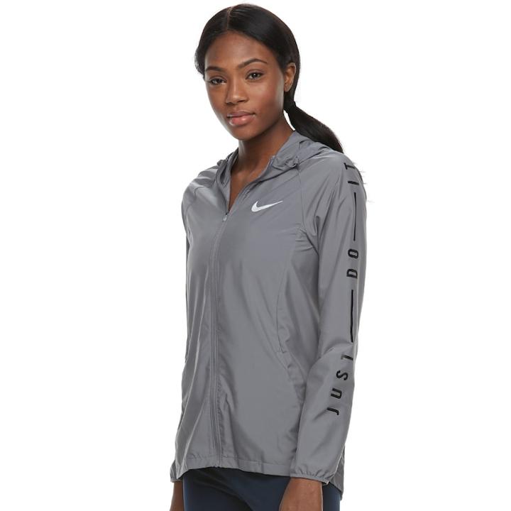 Women's Nike Essential Hooded Running Jacket, Size: Medium, Med Grey