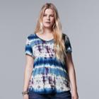 Plus Size Simply Vera Vera Wang Printed Rounded-hem Tee, Women's, Size: 3xl, Blue