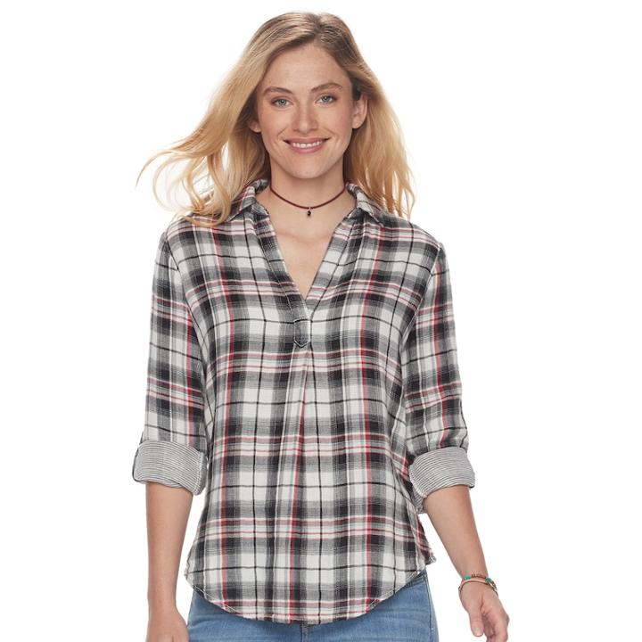 Women's Sonoma Goods For Life&trade; Print Popover Shirt, Size: Small, Black