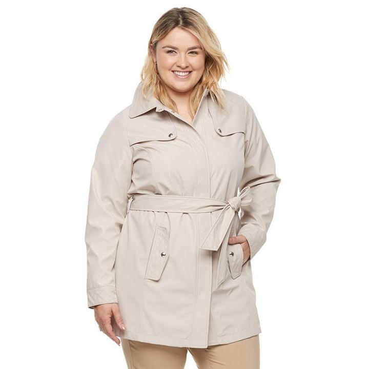 Plus Size Weathercast Bonded Trench Coat, Women's, Size: 1xl, Beig/green (beig/khaki)