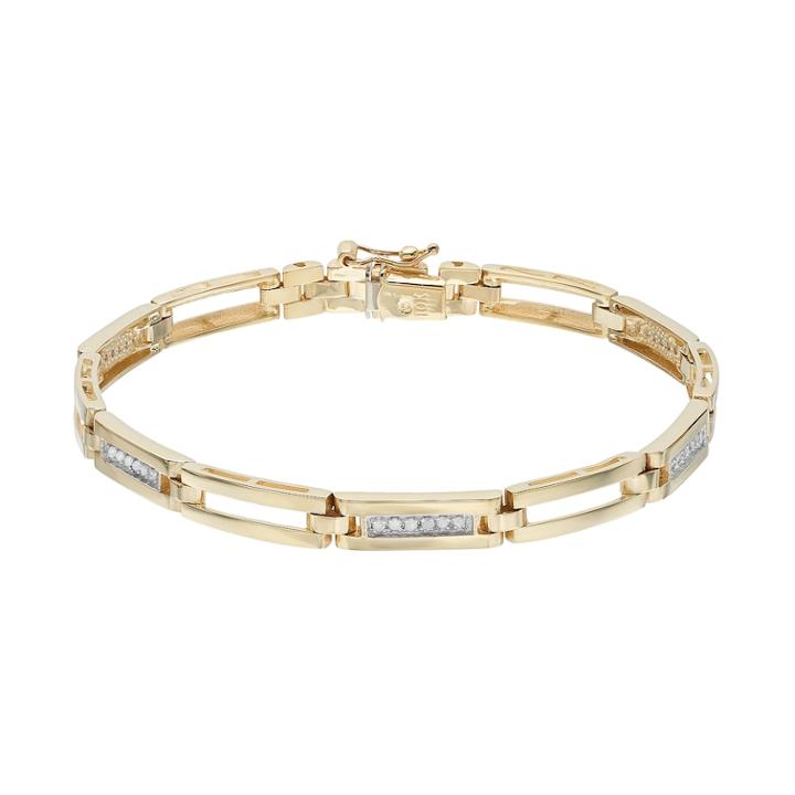 Men's 10k Gold 1/4 Carat T.w. Diamond Rectangle Link Bracelet, Size: 8.5, White