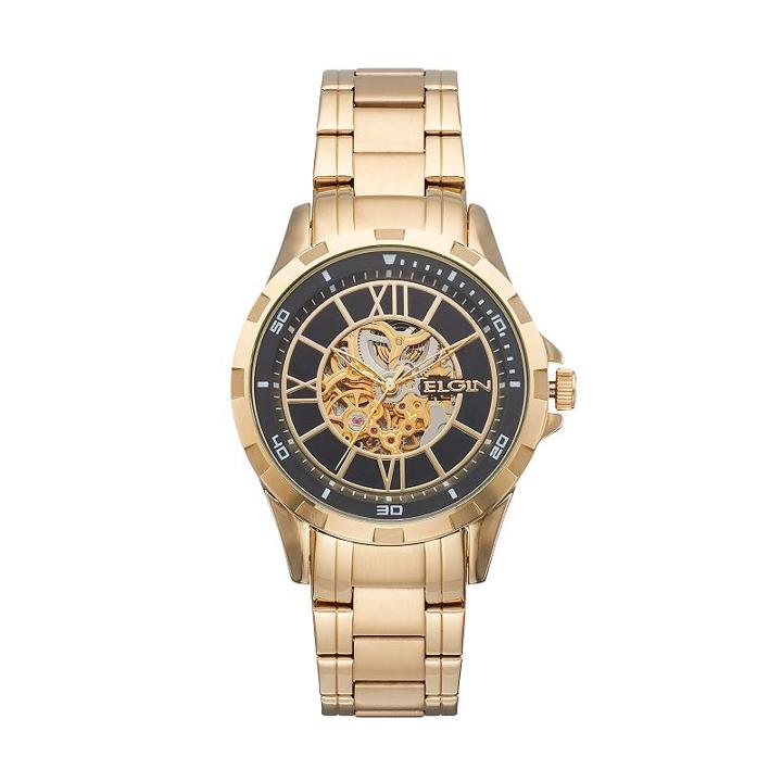 Elgin Men's Stainless Steel Automatic Skeleton Watch, Yellow
