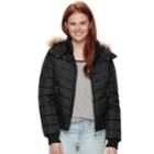 Juniors' J-2 Hooded Puffer Bomber Jacket, Teens, Size: Large, Black