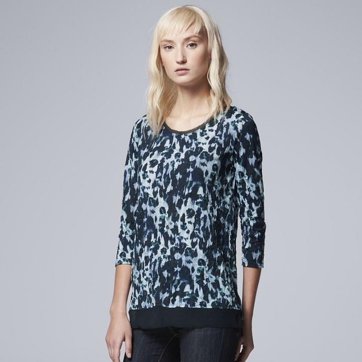 Women's Simply Vera Vera Wang Crinkle Printed Tee, Size: Medium, Med Blue