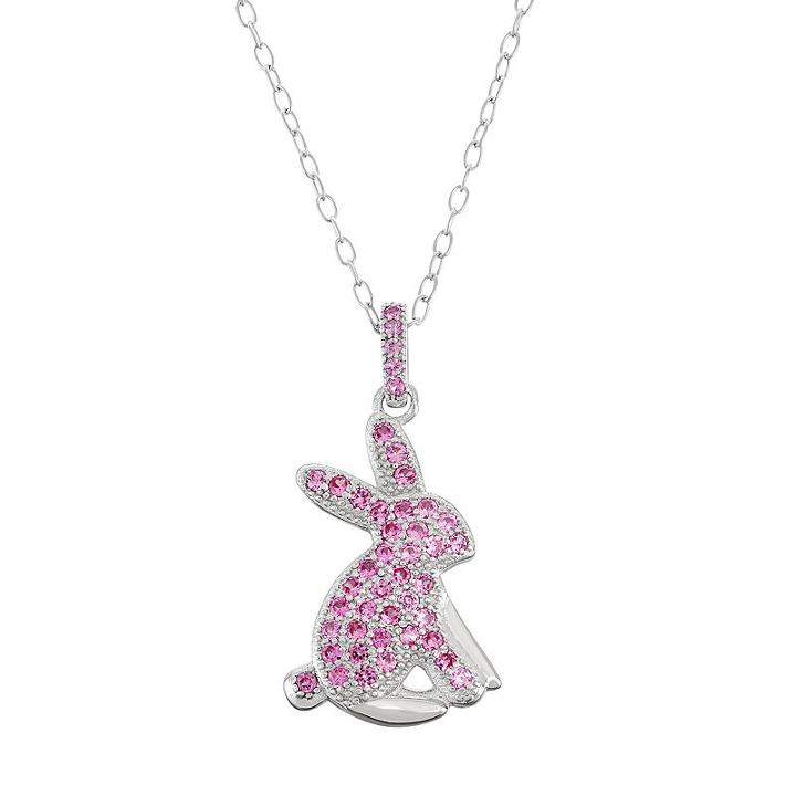 Sterling Silver Lab-created Pink Sapphire Bunny Pendant Necklace, Women's, Size: 18