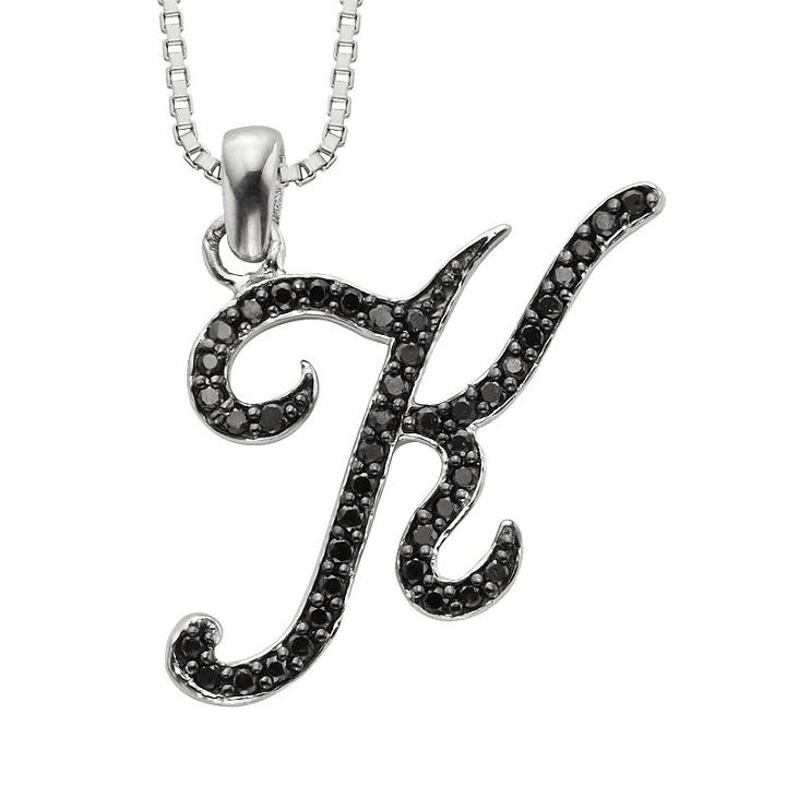 Sterling Silver 1/4-ct. T.w. Black Diamond Initial Pendant, Women's, Size: 18