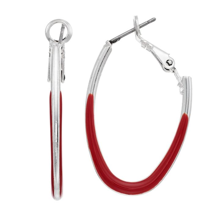 Oval Epoxy Hoop Earring, Women's, Red