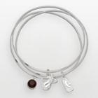 Miami Heat Silver Tone Crystal Charm Bangle Bracelet Set, Women's, Black