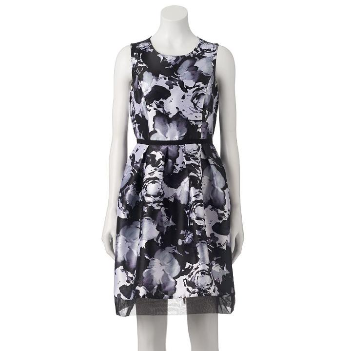 Women's Dr By Donna Ricco Pleated Floral Fit & Flare Dress, Size: 6 Avg/reg, White Oth
