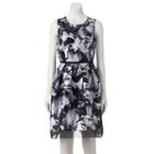 Women's Dr By Donna Ricco Pleated Floral Fit & Flare Dress, Size: 6 Avg/reg, White Oth