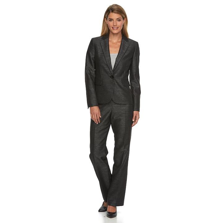 Women's Le Suit Slubbed Suit Jacket & Pants Set, Size: 16, Black
