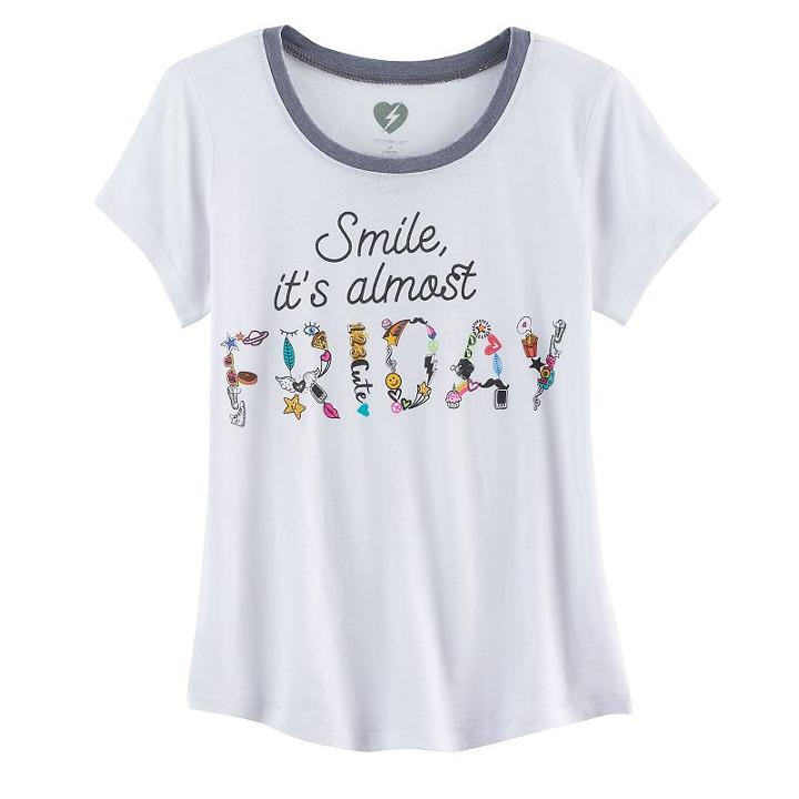 Girls 7-16 Smile It's Almost Friday Graphic Tee, Girl's, Size: Large, White Oth