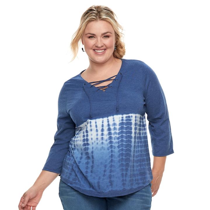 Plus Size Sonoma Goods For Life&trade; Lace-up Tee, Women's, Size: 2xl, Dark Blue