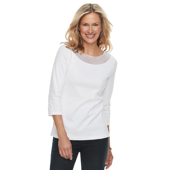 Women's Croft & Barrow&reg; Crochet Trim Boatneck Top, Size: Small, White