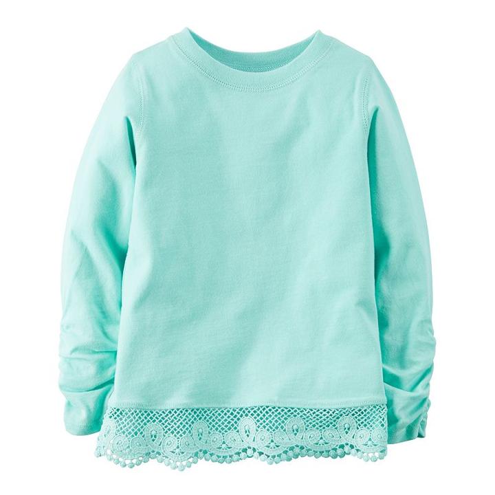 Girls 4-8 Carter's Long Sleeve Lace Hem Top, Size: 4, Turquoise/blue (turq/aqua)