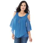 Women's Ab Studio Cold-shoulder Popover Top, Size: Xlrg Av/rg, Blue (navy)