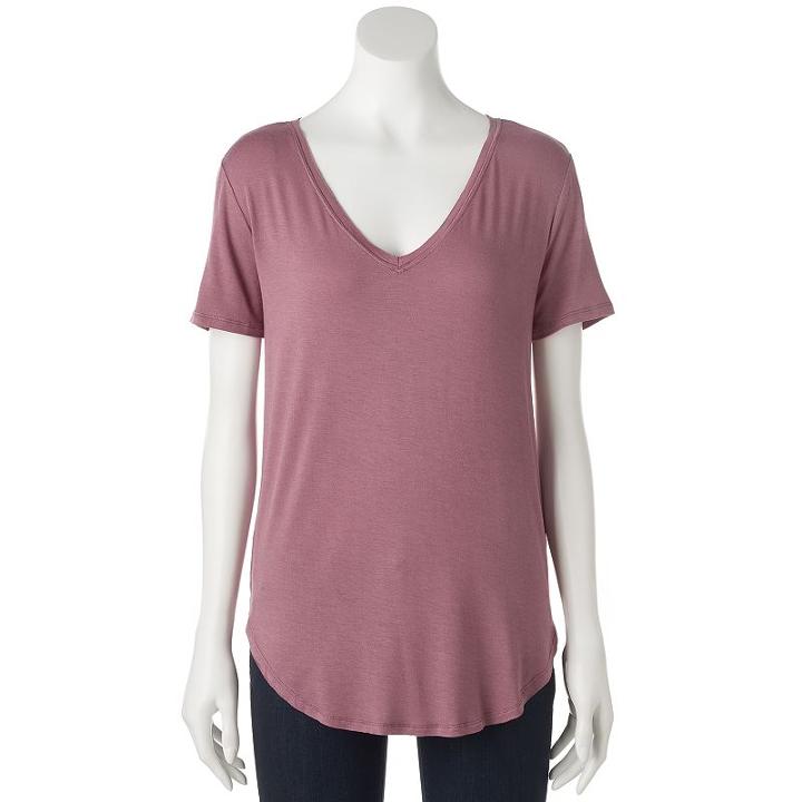 Juniors' Mudd&reg; Relaxed V-neck Tee, Girl's, Size: Large, Beig/green (beig/khaki)
