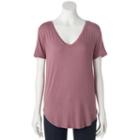 Juniors' Mudd&reg; Relaxed V-neck Tee, Girl's, Size: Large, Beig/green (beig/khaki)