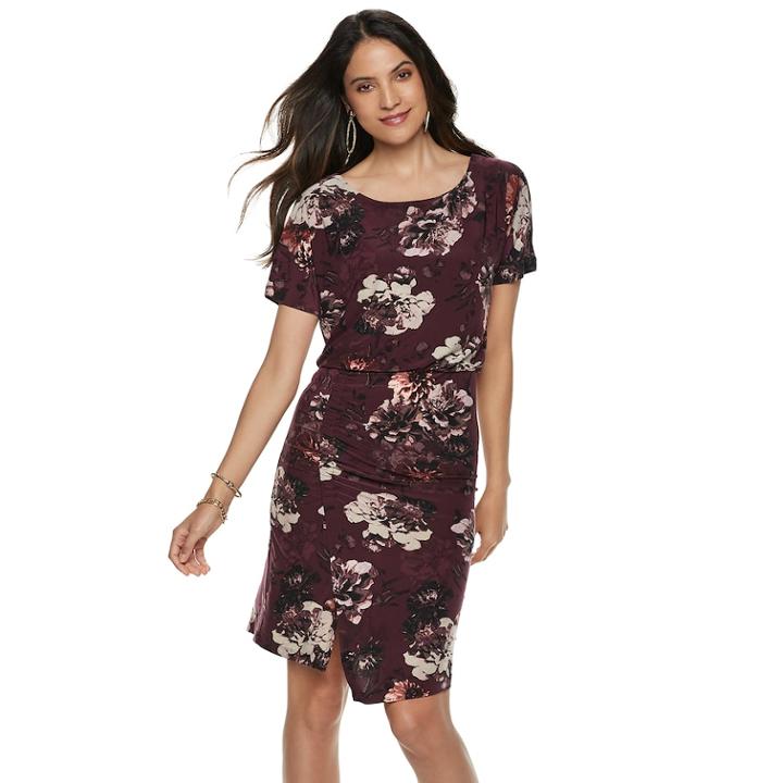 Women's Jennifer Lopez Shirred Blouson Dress, Size: Large, Drk Purple