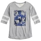 Girls 7-16 Mudd&reg; Crochet Striped Sleeve Varsity Tee, Size: 10, Grey