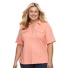Plus Size Croft & Barrow&reg; 2-pocket Henley Polo, Women's, Size: 2xl, Med Pink