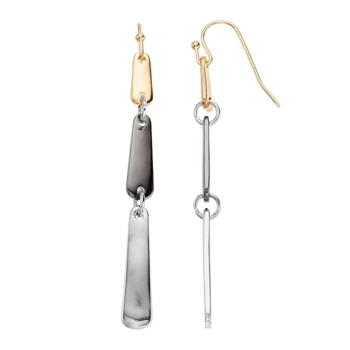 Tri Tone Bar Linear Drop Earrings, Women's, Multicolor