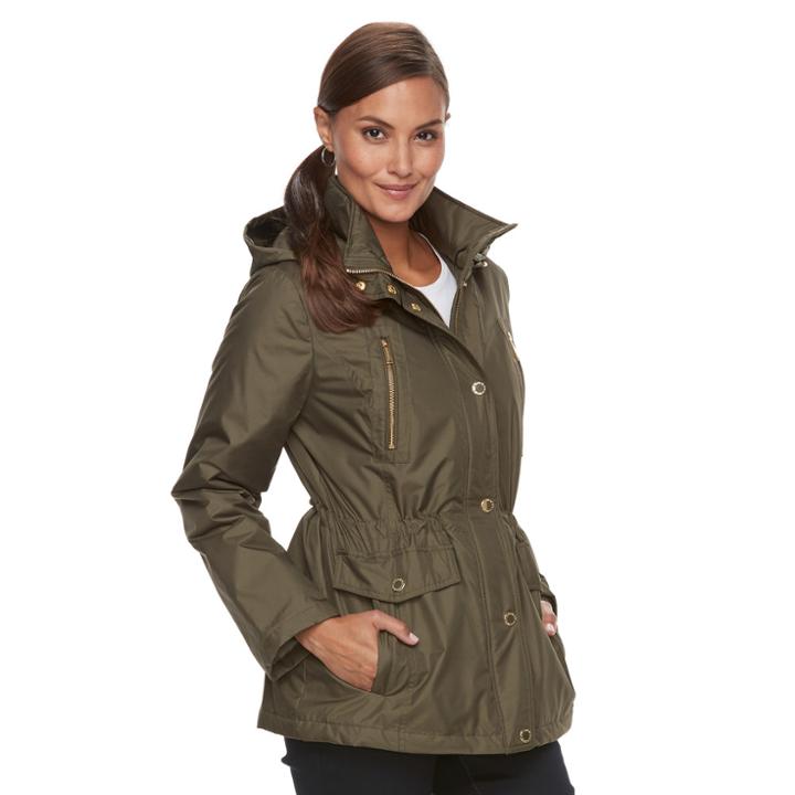 Women's Towne By London Fog Hooded Rain Jacket, Size: Small, Med Green