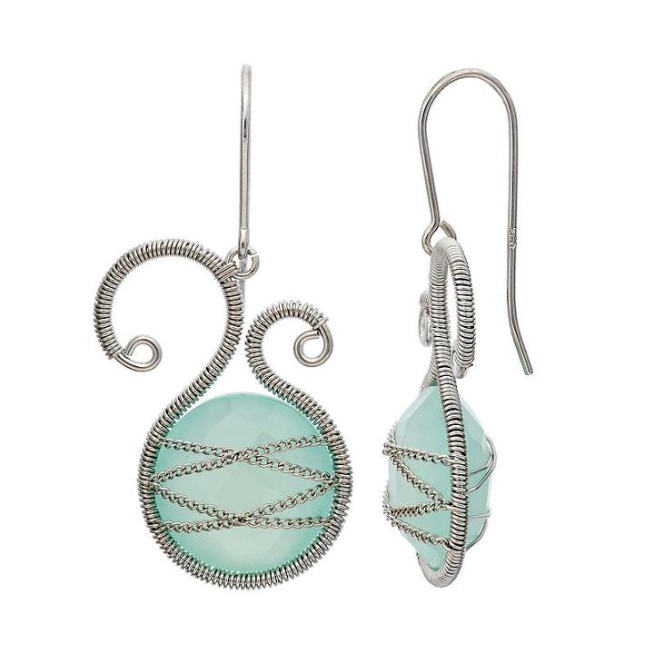 Chalcedony Sterling Silver Scrollwork And Chain-wrapped Drop Earrings, Women's, Purple