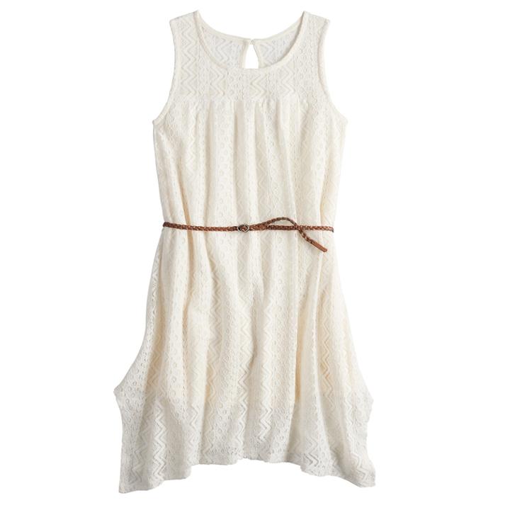 Girls 7-16 Mudd&reg; Lace Handkerchief-hem Dress, Size: 12, White