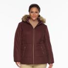 Plus Size D.e.t.a.i.l.s Hooded Chevron-stitch Puffer Jacket, Women's, Size: 1xl, Red