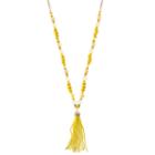 Long Yellow Beaded Tassel Necklace, Women's